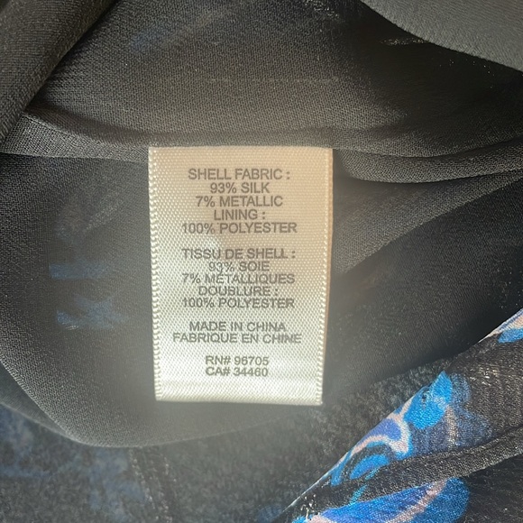 Rebecca Taylor Sleeveless Metallic Print Silk Top in Blue & Black Size 0 - Picture 10 of 11
